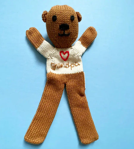Handknit organic cotton Grandpa Teddy Bear