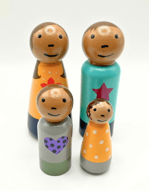 Load image into Gallery viewer, Family Wooden Doll Set - Olive and Tan Skin Tones
