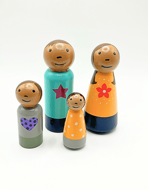 Load image into Gallery viewer, Family Wooden Doll Set - Olive and Tan Skin Tones
