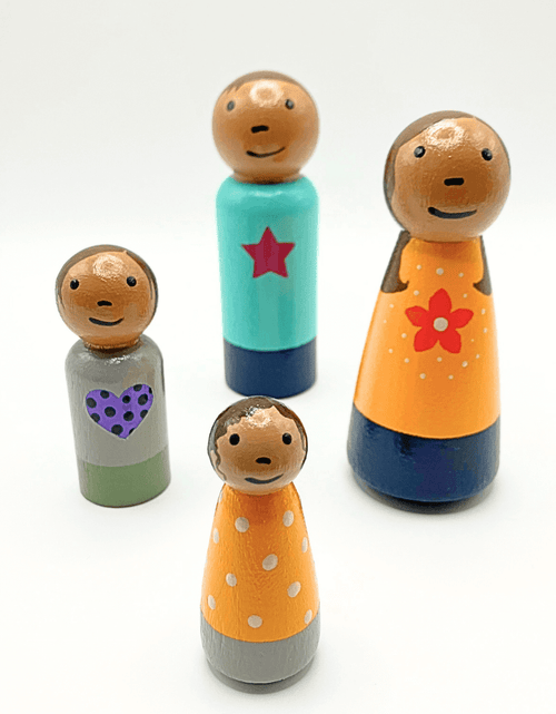 Load image into Gallery viewer, Family Wooden Doll Set - Olive and Tan Skin Tones
