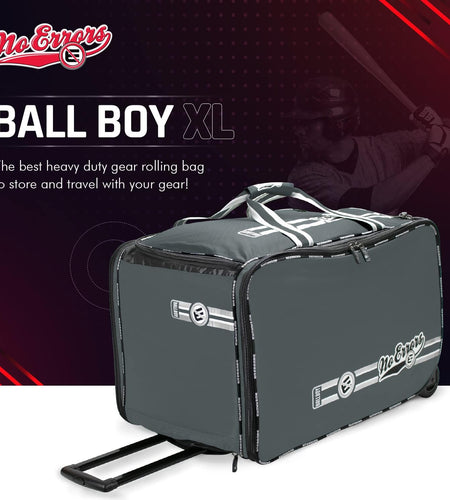 No Errors Ball Boy XL Wheeled Baseball Coaches Bag - Heavy Duty Baseball and Softball Bag for Coaches - Holds Two 6 Gallon Ball Buckets and Coaching Equipment