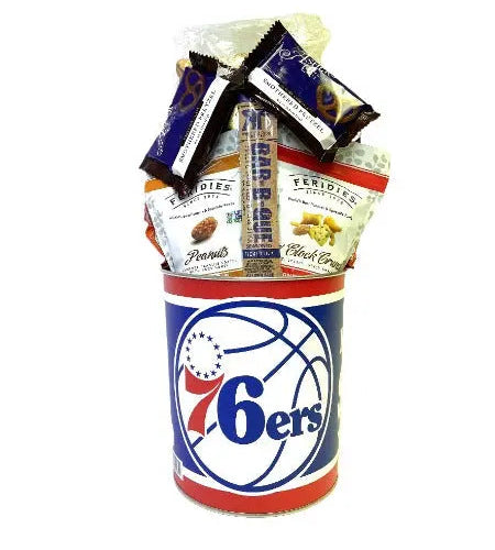 Philadelphia 76ers Gift Tin Basket - Officially Licensed NBA Snacks - Made in USA