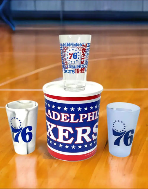Load image into Gallery viewer, Philadelphia 76ers Gift Tin Basket - Officially Licensed NBA Snacks - Made in USA

